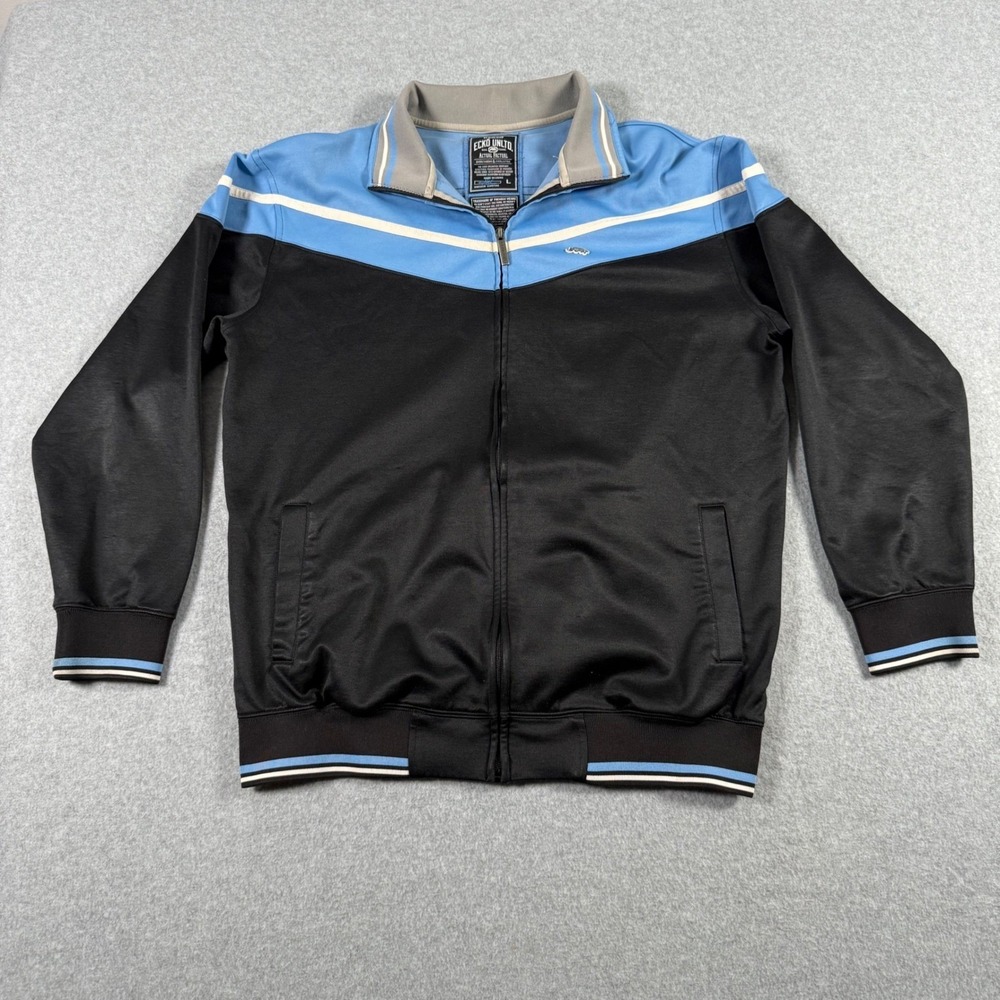 Vintage Y2K Ecko Unltd Mens Track Jacket Black Colorblock Zip Rhino Logo Large